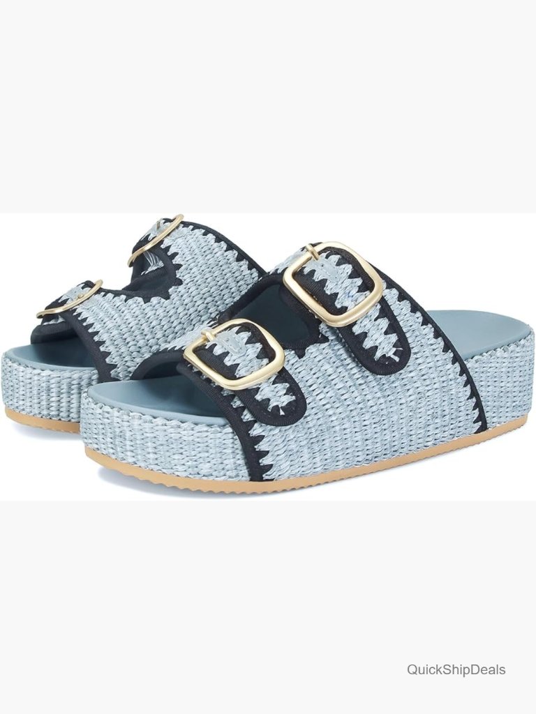 Platform Espadrille Wedges Woven Straw Sandals Double Buckle Strap Casual